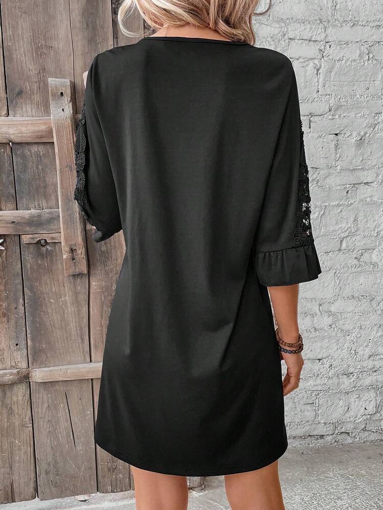 Ladies' Patchwork Lace Ruffle Sleeve Dress