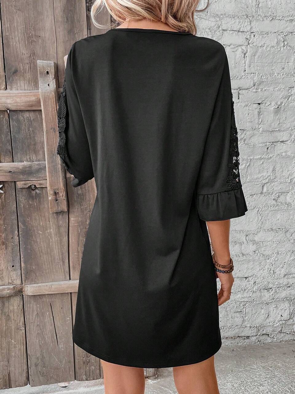 Ladies' Patchwork Lace Ruffle Sleeve Dress