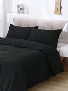 3件套简约优雅床上用品羽绒被套，纯色拉绒 - 黑色 - 查看 2