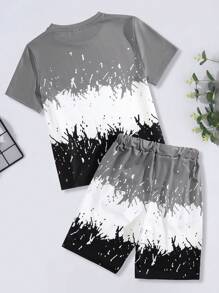 SHEIN Tween Boys' Color Block Short Sleeve T-Shirt And Shorts Set - Grey - View 2