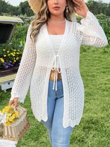 SHEIN LUNE 大尺碼女士空心前綁扣針織外套