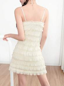 SHEINNeu Summer Dress Balletcore Bow Ruffle Lace Trim Light Yellow Ruffle Cami Dress Birthday Women Outfits - Yellow - View 2