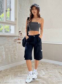 SHEIN EZwear Gray Knitted Strapless Women' Top - Grey - View 4