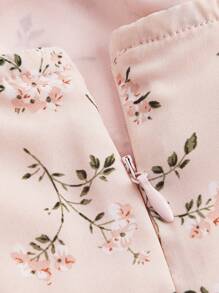 SHEIN MOD Váy xếp nếp buộc vai họa tiết hoa cho nữ - Hồng - Xem 4