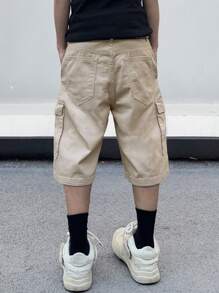 Manfinity EMRG Men's Loose Fit Denim Shorts With Cargo Details - Khaki - View 2