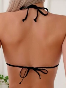 Swim Basics 女士金属装饰露背三角比基尼上衣，适合游泳、度假、夏季海滩 - 黑色 - 查看 2