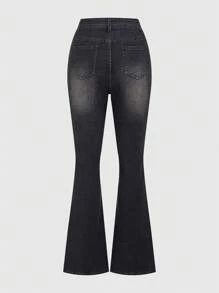 ROMWE Kawaii Plus Size Women's Retro Y2K Subculture Shibuya Gyaru Skeleton & Star Print Denim Jeans