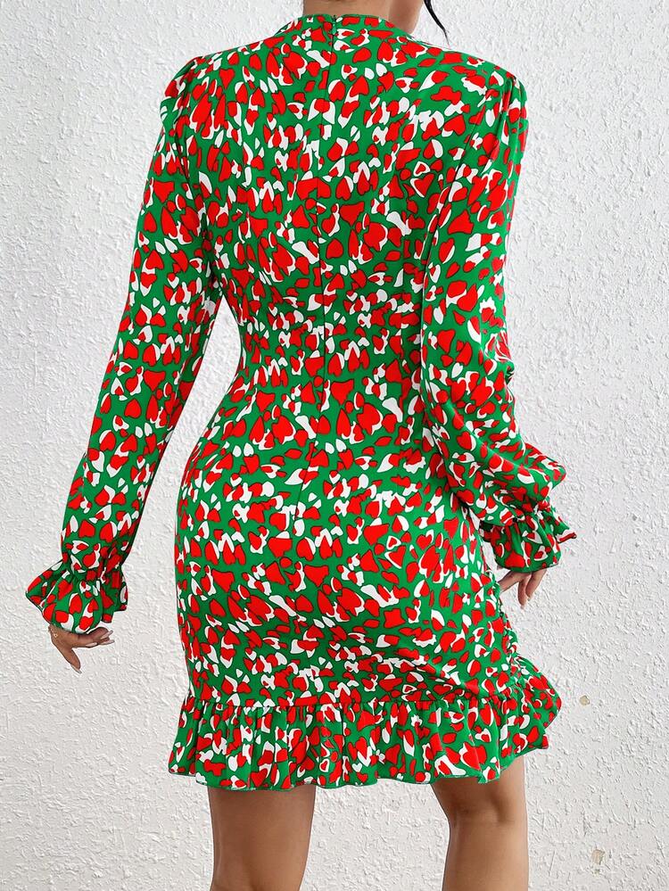 Women's Heart Print Stand Collar Dress