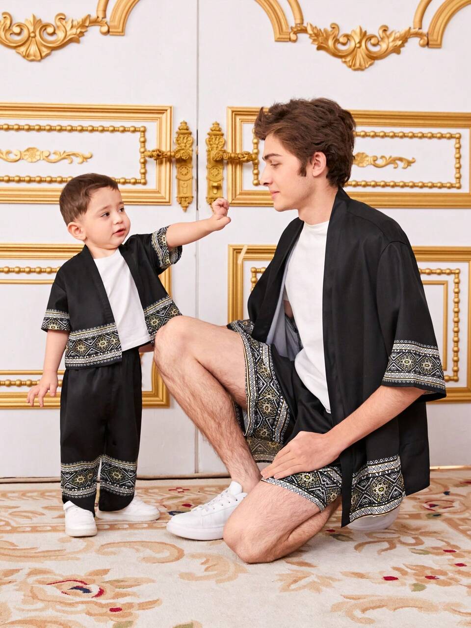 Teen Boy Casual Loose-Fit Geometric Pattern Cardigan And Shorts Set