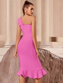 ADYCE Elegant Mermaid Hem Bodycon Cocktail Dress, White Semi-Formal Gown Suitable For Birthday, Wedding Guest, Formal Dinner, Homecoming, Easter, Graduation Ceremony And Other Occasions - Pink - View 2