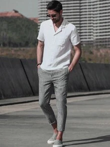 Men's & Linen Blend Casual Shirt - White - View 6