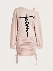 SHEIN LUNE Women's Letter Print Pleated Dress