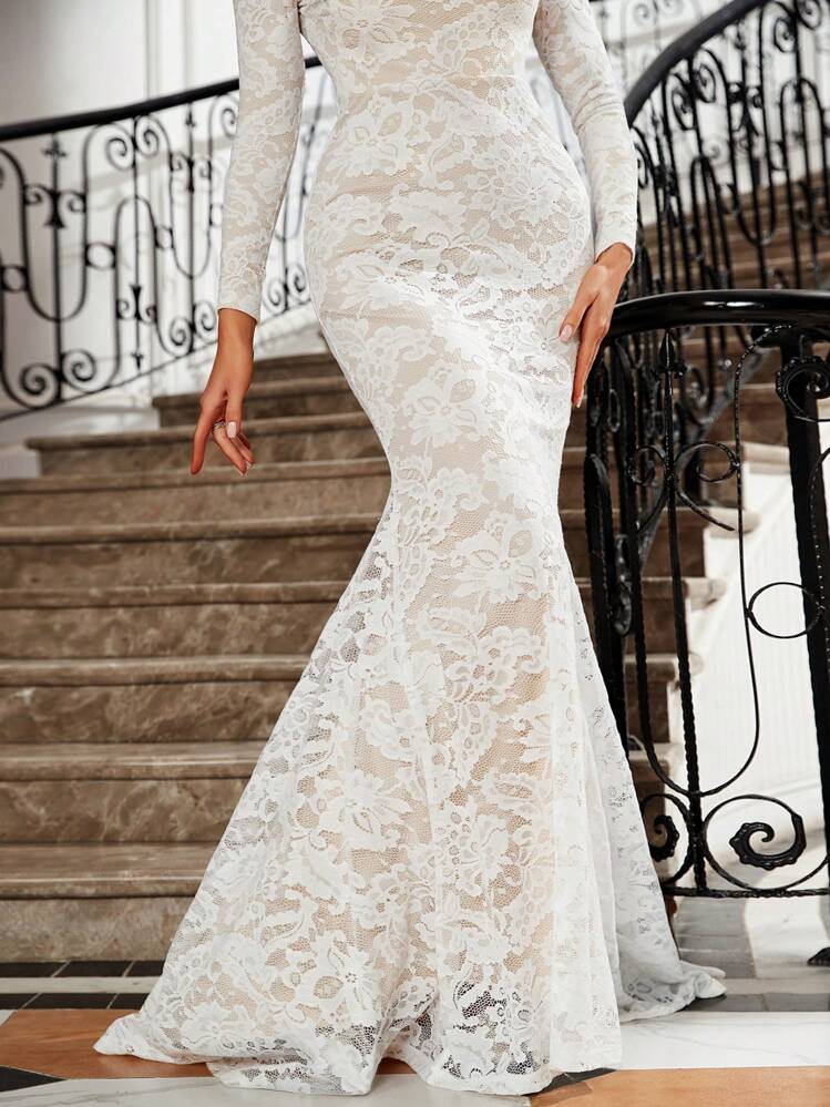 fishtail long sleeve lace wedding dress Charming Long Sleeves Lace Appliques Mermaid Wedding Dresses Ivory