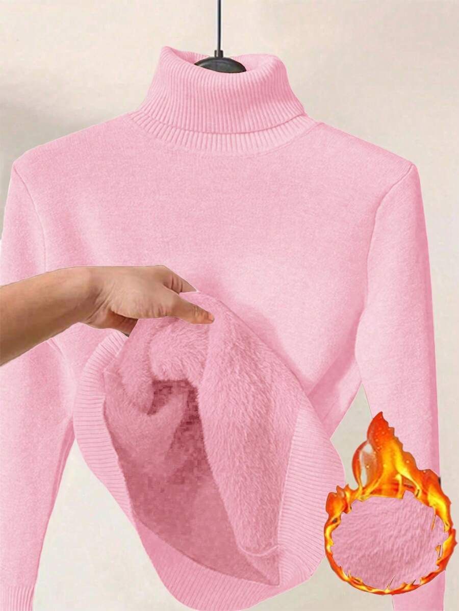 Franclia High Collar Thickened Thermal-Lined Slim-Fit Sweater, Warm Fitted Base Layer, Autumn/Winter Knit Pullover Fall Outfit