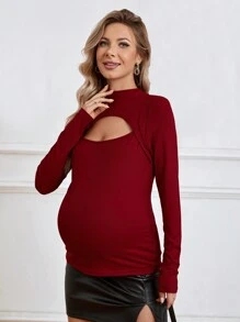 SHEIN Odzież Ciążowa Odetnij Długi Rękaw Koszulka