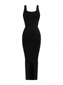 SHEIN Shape Ladies' Solid Color Slim Fit Sleeveless Bodycon Dress With Back Slit