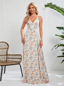SHEIN Tall 女士花卉印花細肩帶洋裝 - 白色 - 查看 4