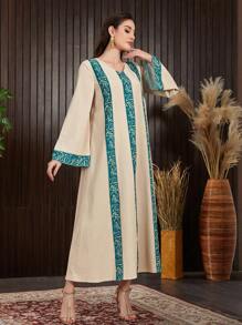 Al Najma Arabic Style Flare Sleeve Dress With Printed Patterns