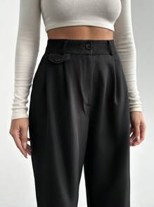 EURMUSE Solid Slant Pocket Suit Trousers - Black - View 6