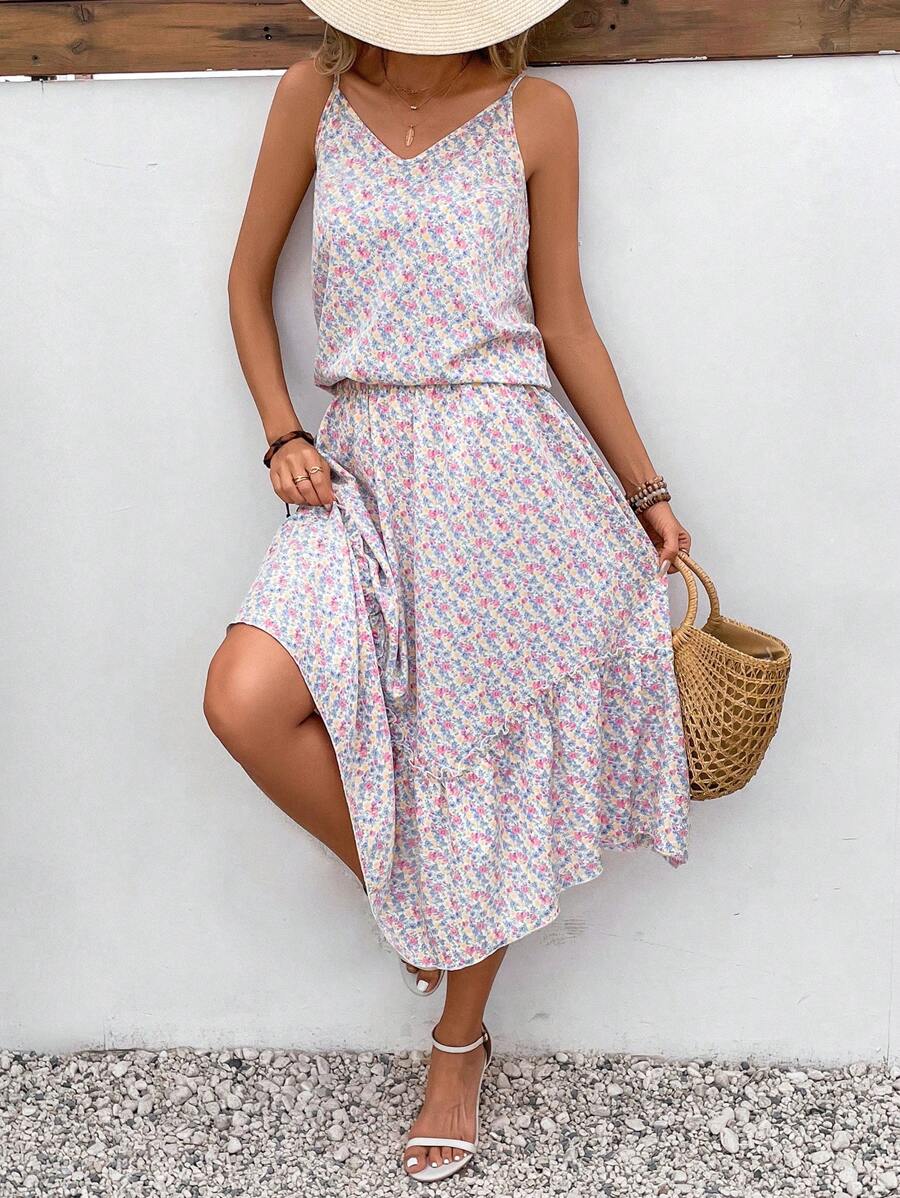 SHEIN VCAY Ladies' Ditsy Floral Print Two-Piece - Pink - View 1