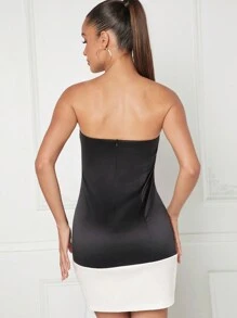 L'Amorae Quá quắt Nơ Khối màu Váy ống - Đen và trắng - Xem 2