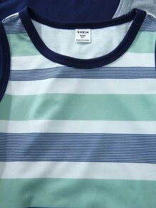 Young Boy 3pcs/Set Casual, Comfortable, Fashionable And Versatile Breathable Striped And Solid Color Tank Top For Spring And Summer Boys Tank Tops