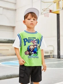 SHEIN Young Boy Loose Fit Casual Round Neck Two-In-One Design T-Shirt With Printed Pattern