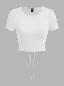 SHEIN Essnce 女士休闲露背打结短袖T恤三件装，夏季款 - 彩色 - 查看 7