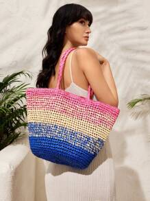 SHEIN VCAY Bolsa Grande De Moda Para Mujer Con Diseño De Bloque De Color - Multicolor - Ver 5