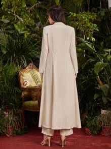 Al Najma 女士纯色两件套 - 长袖纽扣西装外套剪裁长袍和长裤套装，优雅长袍套装 2 件套 - 杏色 - 查看 5