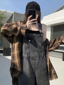 DAZY 直筒休闲牛仔背带裤 街头服饰 - 灰色 - 查看 6