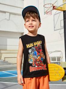 SHEIN Young Boy Leisure Cartoon Animal & Letter Printed Round Neck Tank Top