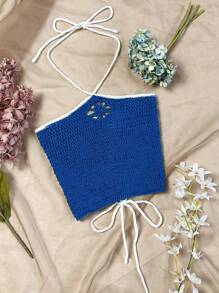 Soleia 女士綁頸針織背心上衣 - 藍色 - 查看 1