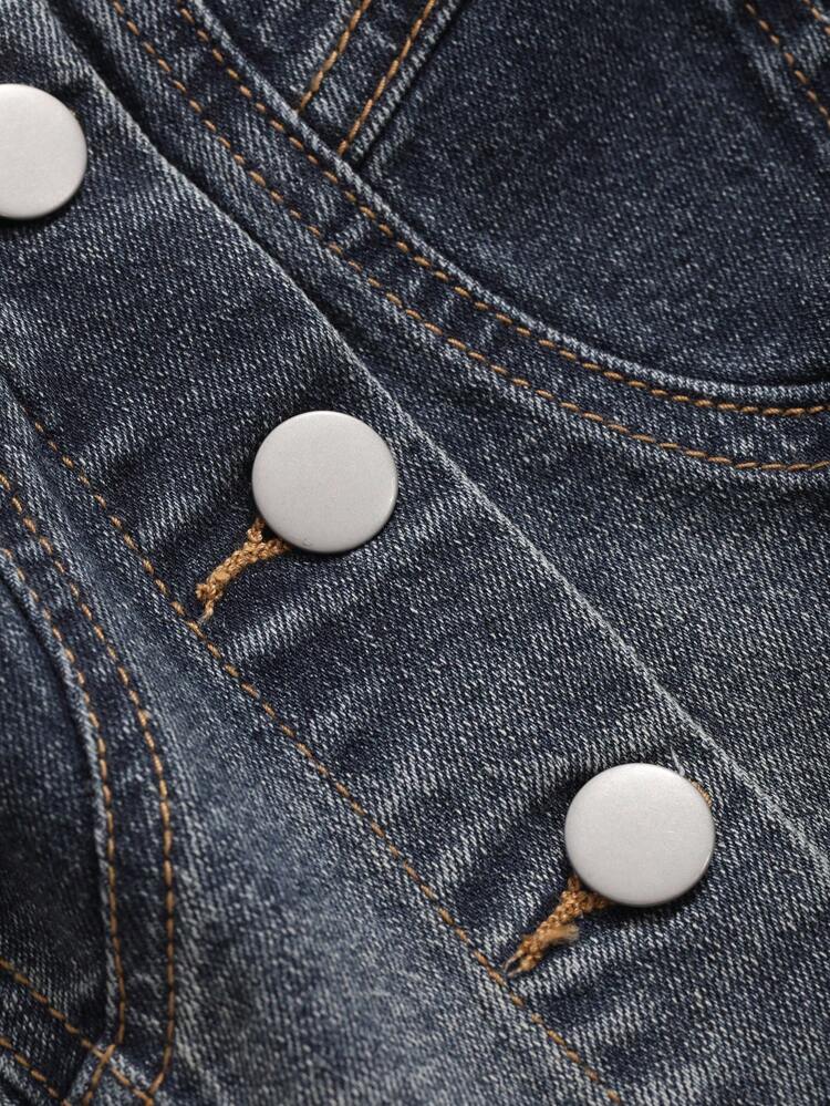 Women's Denim Tube Top With Front Button Closure Crop Women Tops