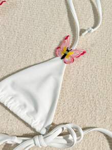 Swim Mod Summer Beach Ladies' Butterfly Applique Halterneck Bikini Set Music Festival