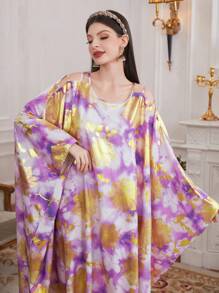 Al Najma 女款全圖案空心肩蝙蝠袖凱夫特裝 - 紫色 - 查看 2