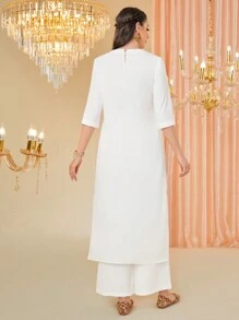 Divindia 女士幾何圖案印花庫爾蒂頂部 - 白色 - 查看 2