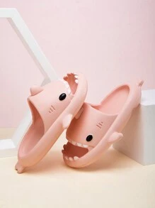 Kids' Eva Foam Slippers Cartoon Shark Pattern Design, Anti-Slip, Comfortable And Breathable, Perfect For Outdoors, Beach And Bathroom Shark Slides