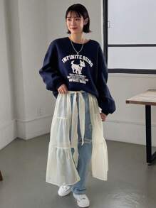 FRIFUL 女士自綁帶腰部荷葉邊裙子 - 米色 - 查看 2