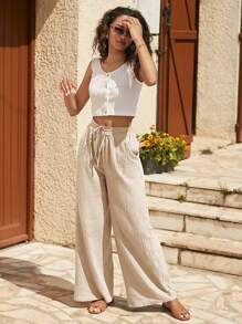 SHEIN Frenchy 100% Cotton Tie Front Slant Pocket Pants