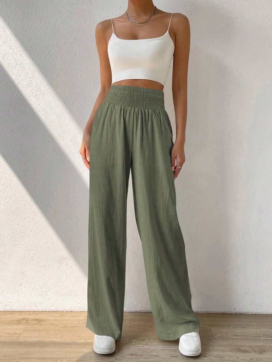 Chiquease Women's High Waist Loose Palazzo Pants - Army Green - View 1