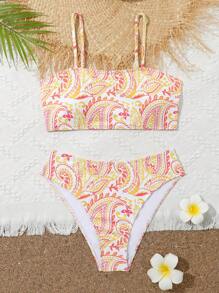 2pcs/Set Teen Girl Random Print Bikini Set Summer Beach - Multicolor - View 1