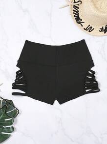 SHEIN Swim Summer Beach Women's Solid Color Hollow Out Swimwear Bottom - Black - View 5