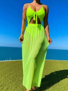 SHEIN Swim Xu hướng: Cắt giảm Mặt trước Buộc Đồ bơi một mảnh + Đồ bơi Đáy - Nhiều màu - Xem 2