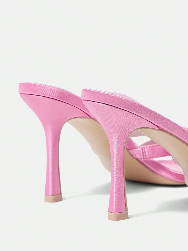 Women'S Pink Patent Leather Heart & Rhinestone Decor Cute Style Round Toe High Heel Sandals