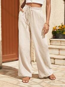 SHEIN Frenchy 100% Cotton Tie Front Slant Pocket Pants