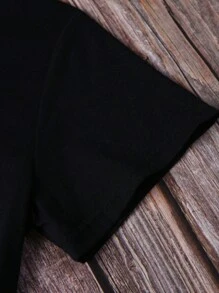 SHEIN 大码太阳和月亮印花圆领 T 恤图案 T 恤女式上衣 - 黑色 - 查看 3