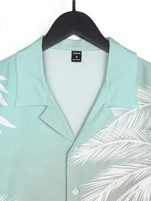 男士漸變色植物印花短袖襯衫 - 彩色 - 查看 4