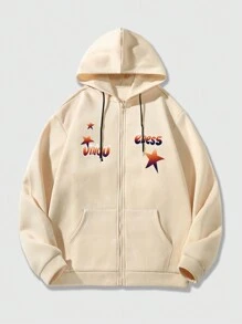 ROMWE MEN Street Life Men's Printed Pink Hooded Sweatshirt - Khaki - View 2