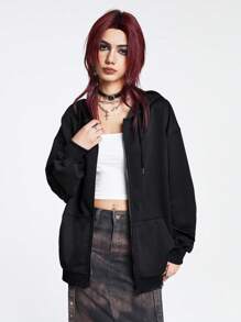 Grunge Punk Của phụ nữ Áo nỉ có mũ Với Trở lại Cánh Và Đầy sao Cây nho Mẫu In hoa - màu đen - Xem 4